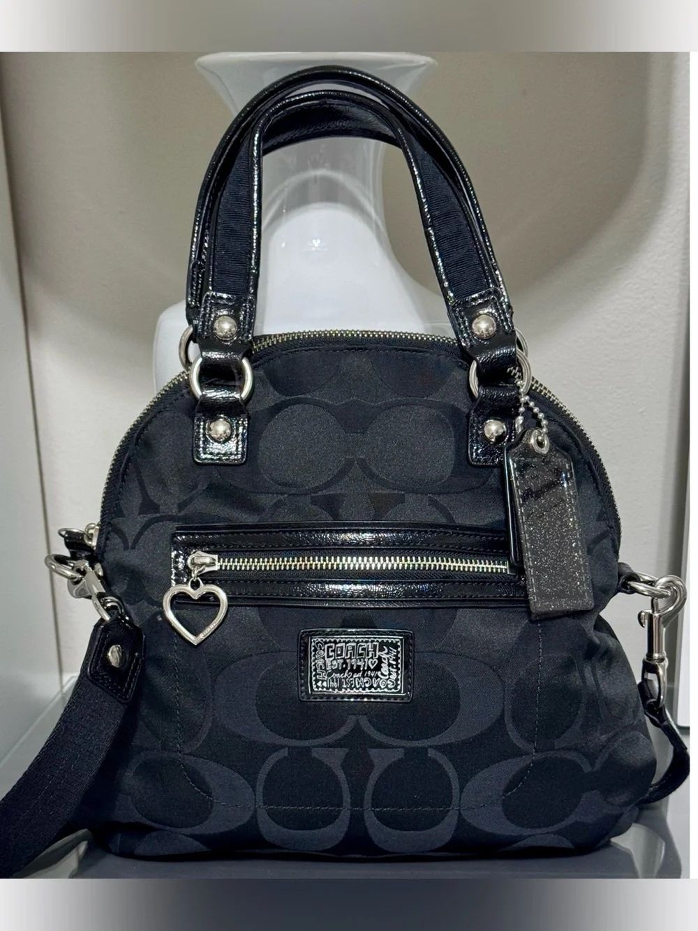 COACH Poppy Daisy Signature F21713 Black-on-Black Satchel